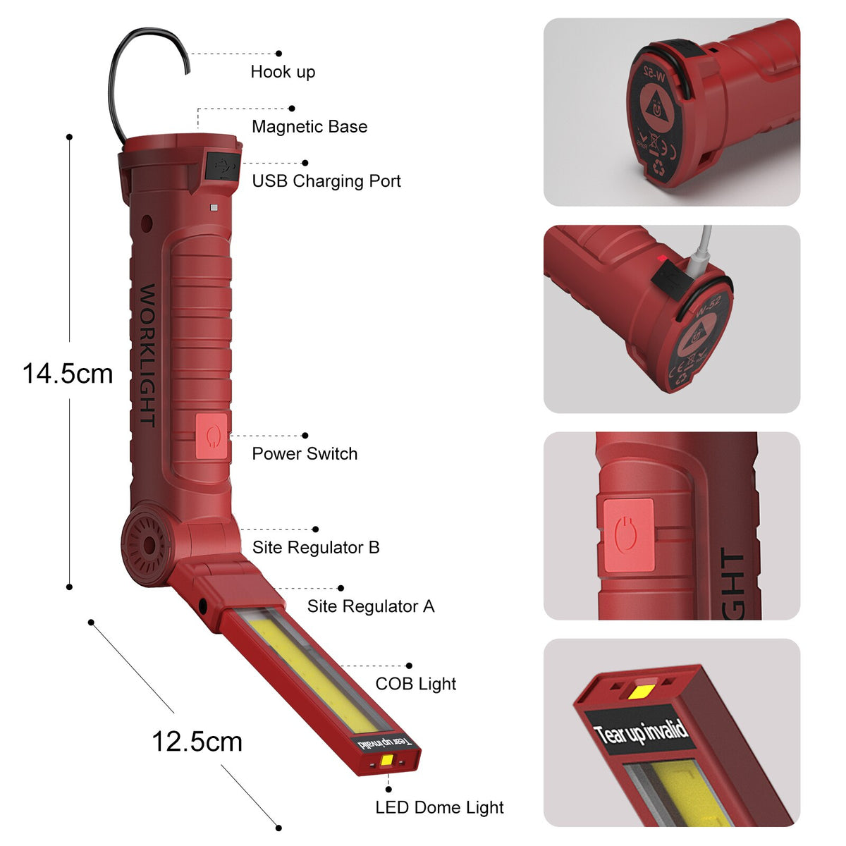 2PCS COB Working Light Outdoor Camping Flashlight Waterproof Torch Built-in Battery LED Lantern Linternas with Magnet Hook Lamp