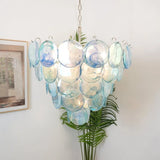 Multicolor Murano Glass Disc Chandelier (French Vintage Style) - Handblown Art Glass Pendant Light Fixture for Living Room & Dining Room Decor