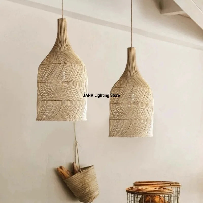 Wabi-sabi Wicker Japanese Zen Tea House Homestay Designer Living Room Bedroom Vintage Wicker Restaurant E27 Pendant Light