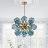 Modern Blue Glass Bubble Ball Chandelier Light - Decorative Ceiling Pendant Lighting Fixture for Living Room, Bedroom & Dining Room