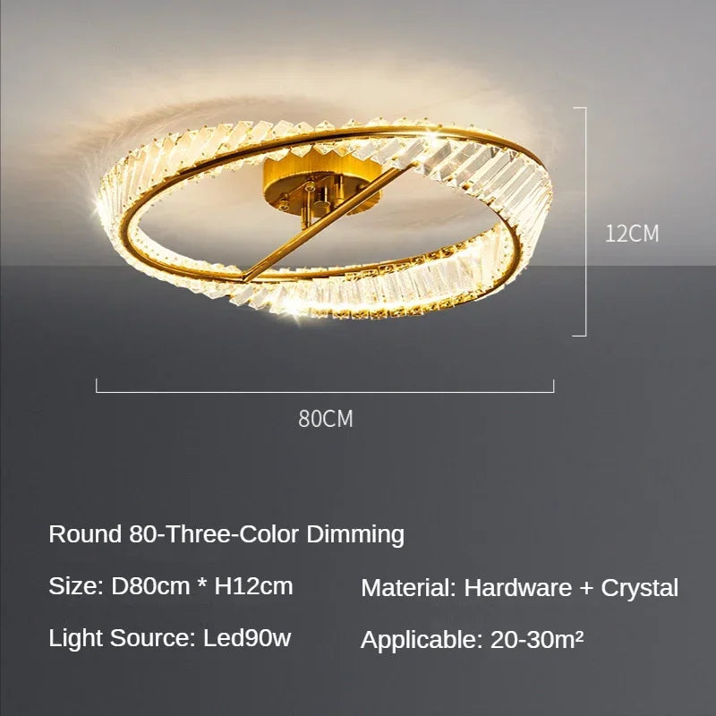 Italian Light Luxury Crystal Ceiling Lamp Postmodern Simple Round Living Room Lamp Atmospheric Bedroom Lamp New Style LED