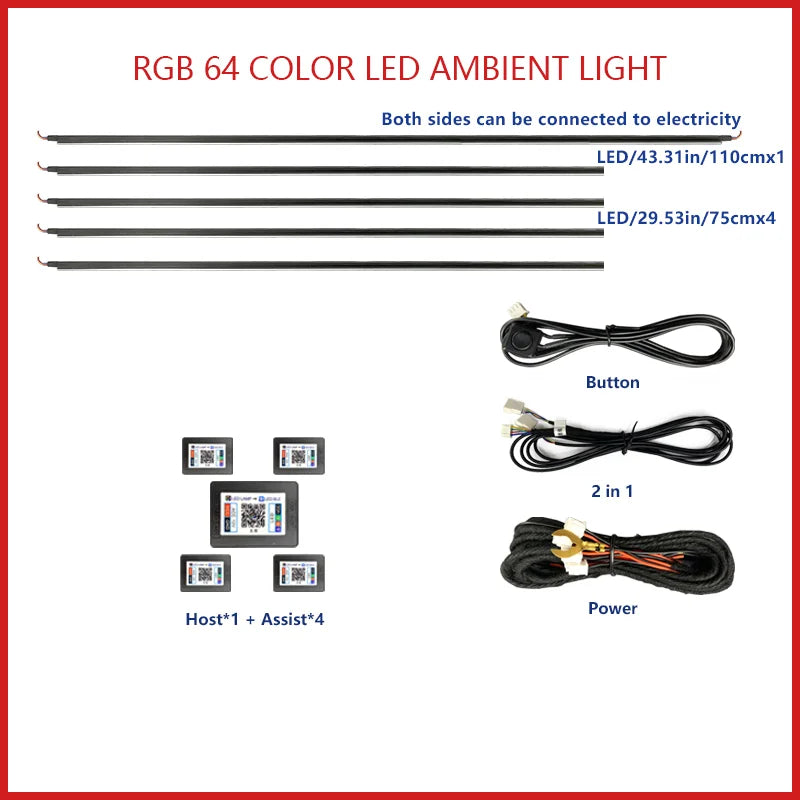 22 In1 Car Acrylic LED Ambient Lamps Universal Colorful Atmosphere Lights Auto Interior Neon Strip App Control 64 RGB  Lighting