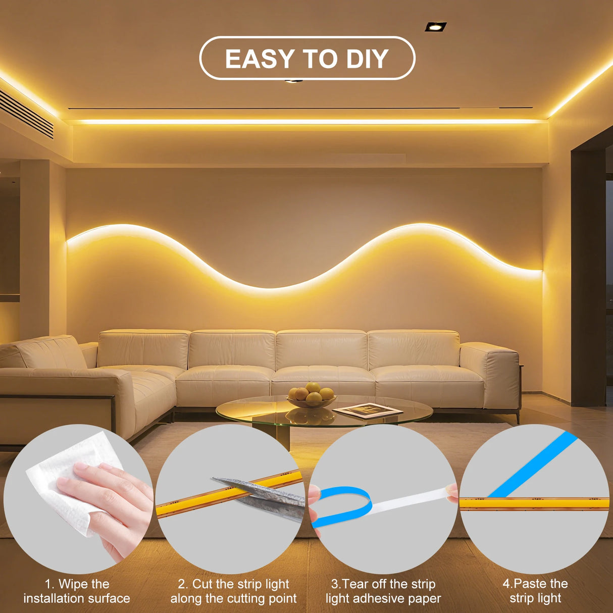 Ultra-Slim 5mm COB LED Strip Light - 12V 24V 400 LEDs/M Flexible Ribbon