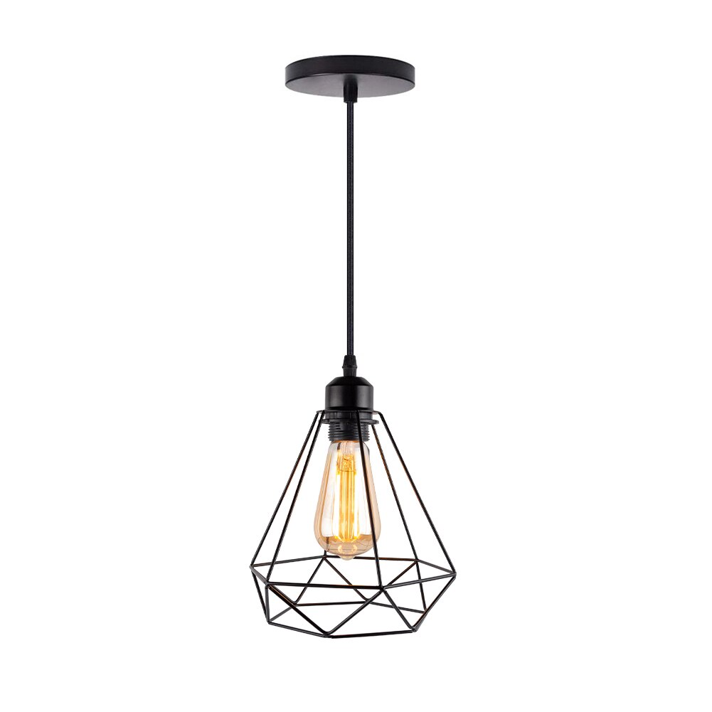 Modern Cage Pendant Light E27 Iron Minimalist Vintage Scandinavian Loft Pyramid Pendant Lamp Metal Hanging Ceiling Lamp Fixtures