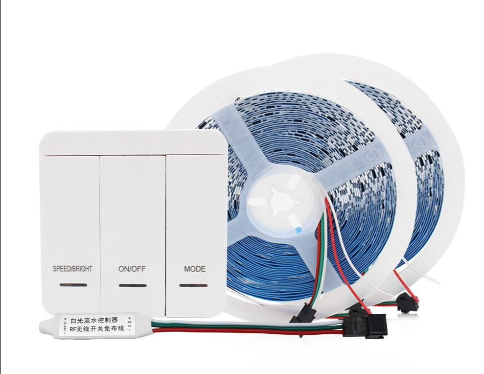 DC24V 10M WS2811 Horse Race LED Strip 2835 120Led/m Running Water Flowing Light with Wireless Controller Cool Natural Warm White