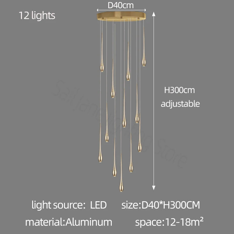 Nordic Style LED Modern Pendent Lamp Suitable For Villa Staircase Pendant Double-Layer Attic Ceiling Lamp Living Room Chandelier