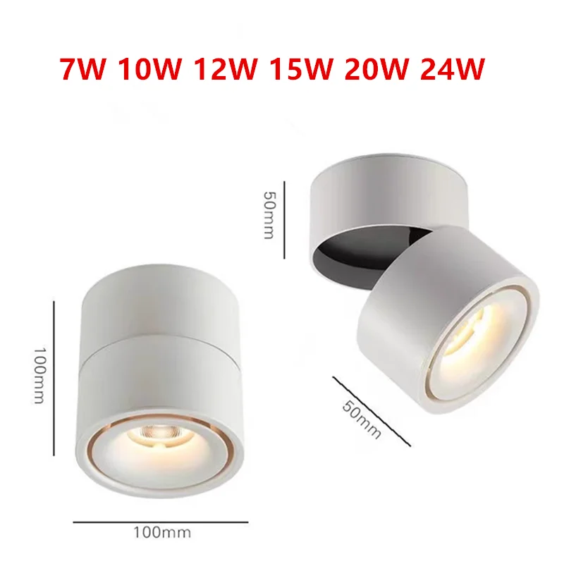 Folding And Rotating Surface Mounted LED Downlights 7W 10W 12W 15W 20W 24W Dimmable COB Ceiling Lamp Spot Lights CRI95 AC90-260V