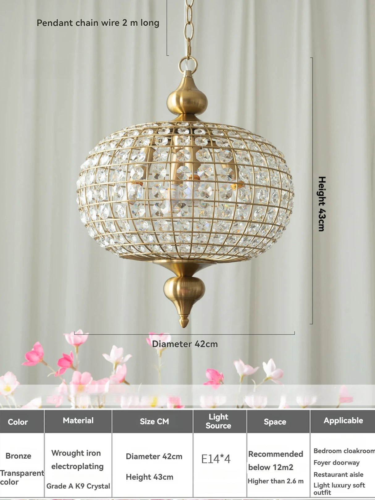 Vintage K9 Crystal Pendant Lights for Living Room Bedroom American Copper Crystal Ceiling Chandelier for Dining Room Kitchen Bar