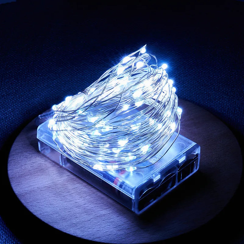 Battery Powered LED Silver Wire String Lights - 1M 2M 5M 10M Fairy Garland