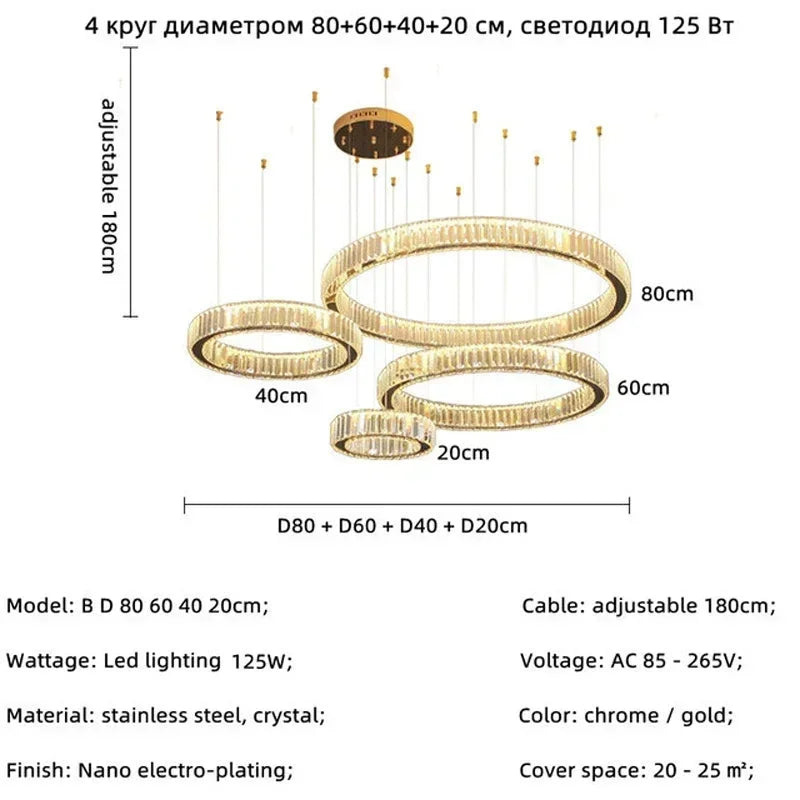 Luxury Design Gold Crystal LED Chandelier K9 Crystal Dimmable Pendant Light for Living Room Bedroom Hotel Villa Decor