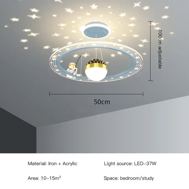 Modern Creative Star Children's Room LED Chandeliers for Bedroom Study Design Ring Lamp Home Decors Cartoon Warm Lighting Fixture