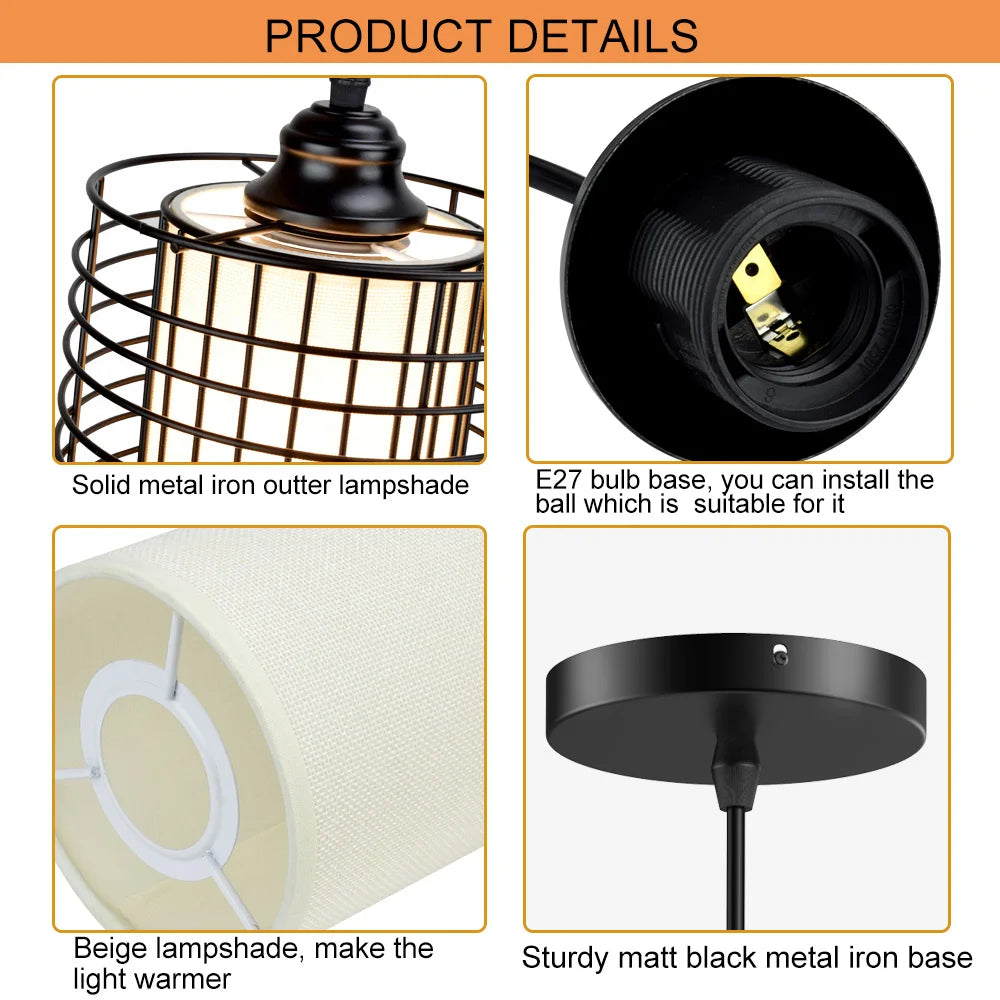 Industrial Pendant Light Farmhouse Chandelier Adjustable Length Vintage Black Ceiling Lighting Fixture for Dining Room