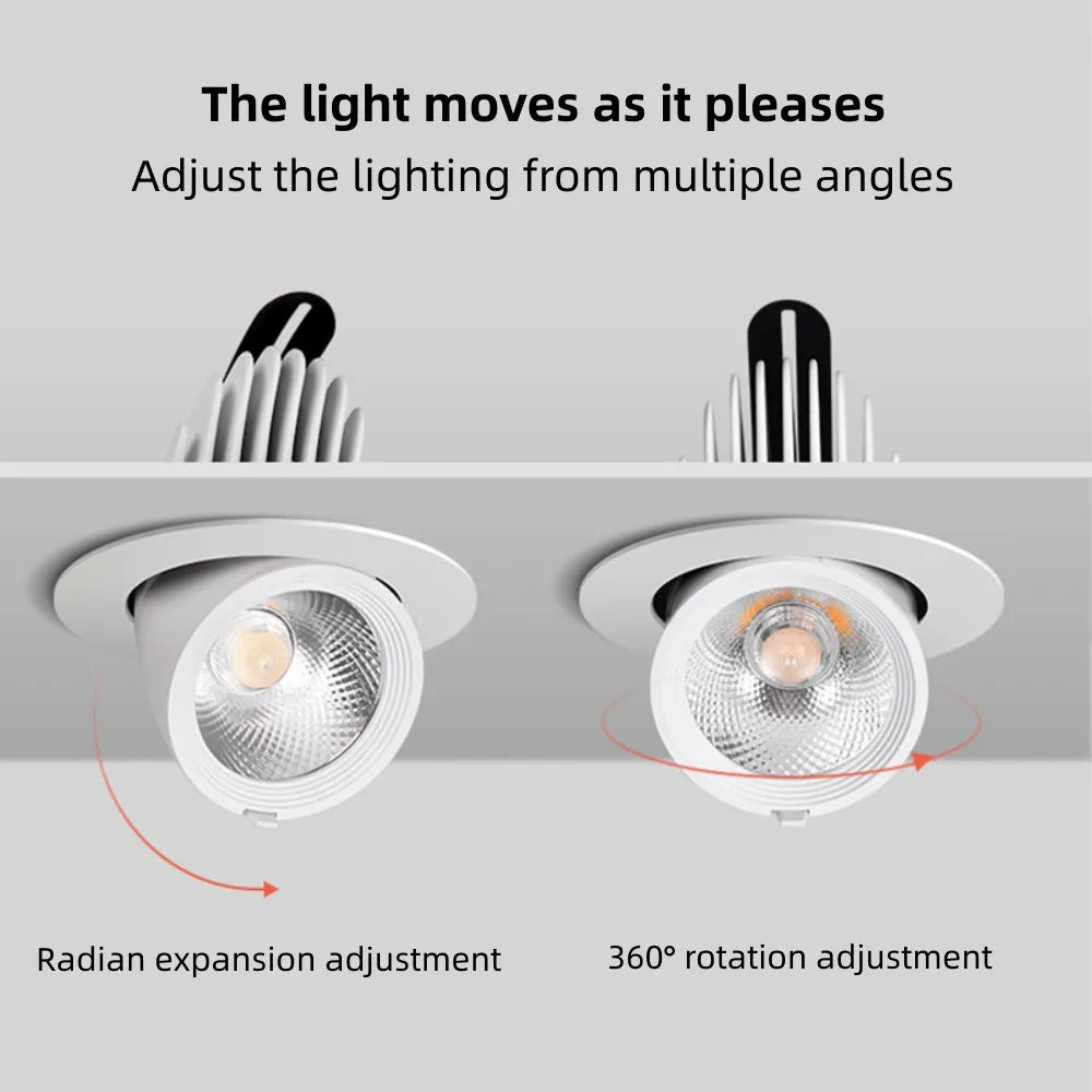 LED Downlight Dimmable 360 Degree Angle Rotatable Ceiling Recessed Spot Lights 7W 10W 20W AC 110V/220V for Bedroom Corridor Home