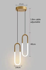 Brass U-Shaped Tube LED Pendant Light - Modern Long-Line Bedside Hanging Lamp