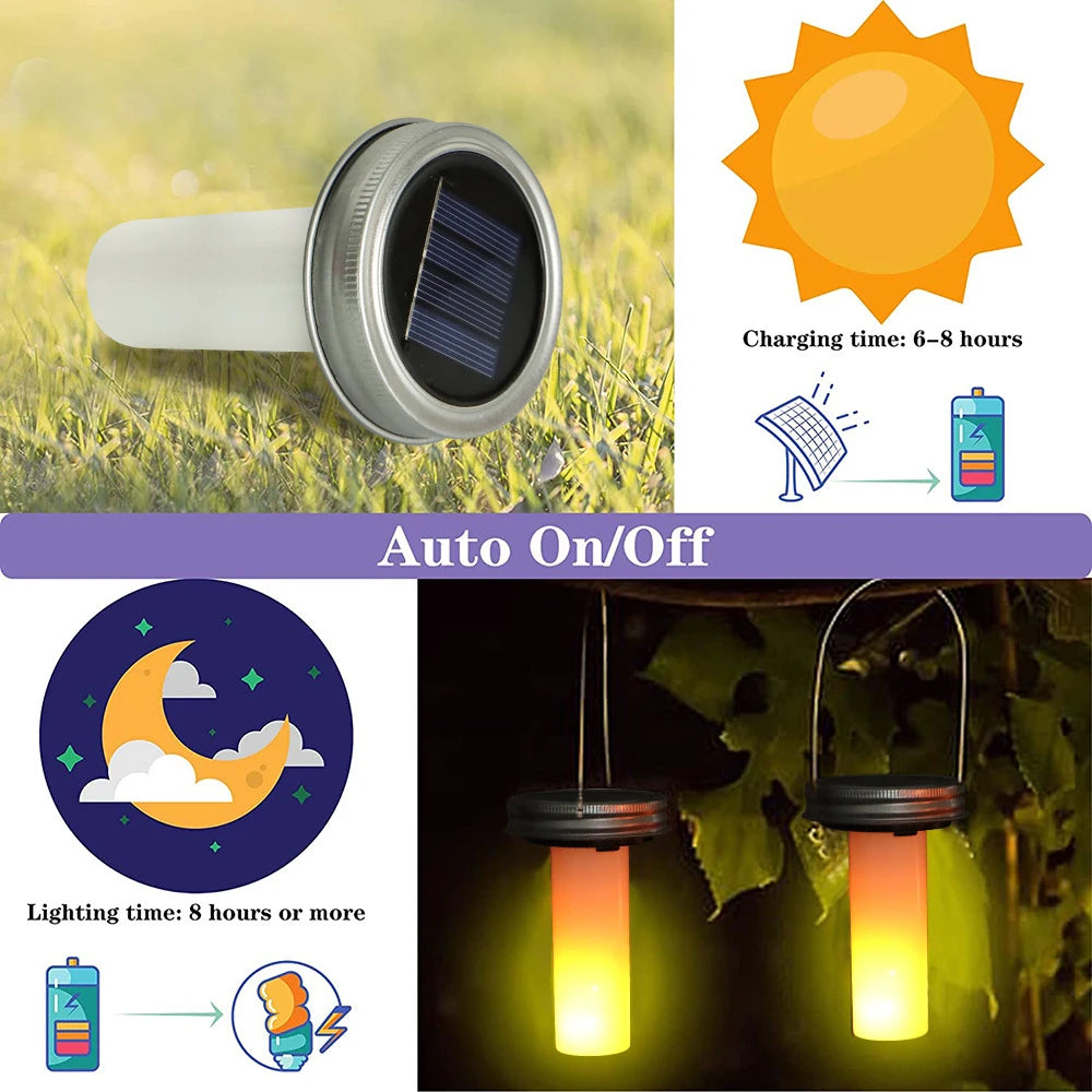 2/4/8/12PCS Solar LED Mason Jar Lit Light Flame Warm LED Garden Outdoor Solar Bottle Lamp Candle Lantern Christmas Decoration