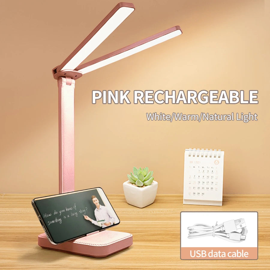 LED Desk Lamp 3 Levels Dimmable Touch Table Lamp USB Rechargeable Eye Protection Foldable Reading Night Light For Bedside Desk