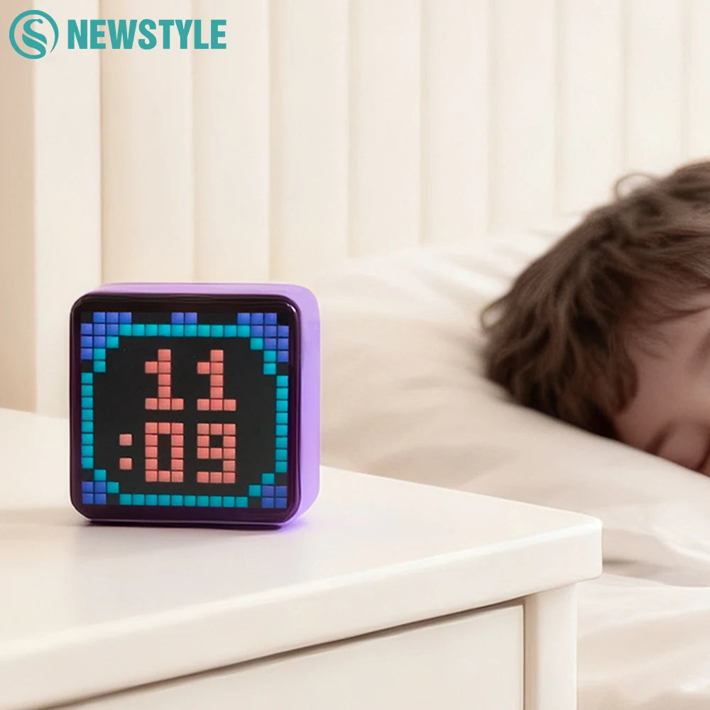 LED Pixel Display Night Light 5000mAh Bluetooth APP Control DIY Table Light With Alarm Clock For Bedroom Christmas Gift