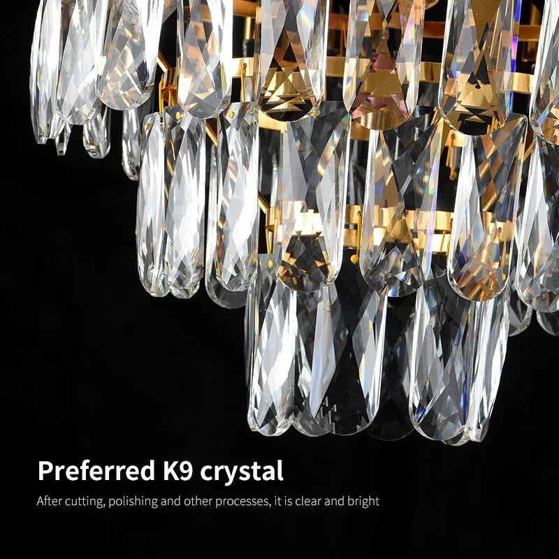 Nordic Luxury Crystal Chandelier Round Pendant Light LED for Living Room Hotel Lobby Hallway Modern Home Decor Hanging Lamp