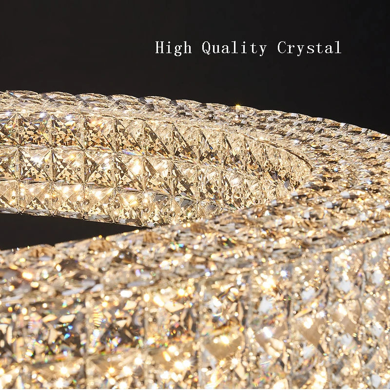 Round Crystal Chandelier Home Decoration Hanging Lamp Living Dinning Room Modern Crystal Pendant Light Kitchen Dimmable LED Lamp