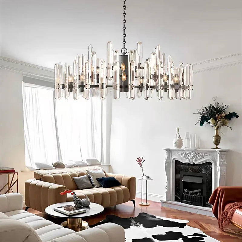 2026 Luxury Crystal Round Pendant Light - Dimmable Gold/Black Chandelier