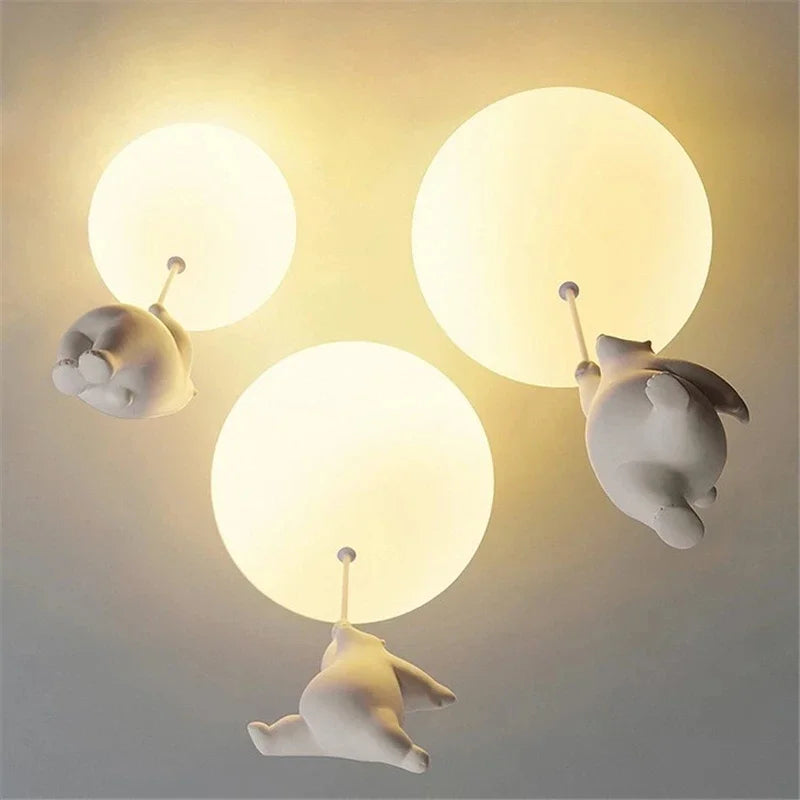Designer Polar Bear Cartoon Pendant Chandelier - LED Resin Kid's Room Light