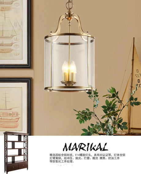American Copper Glass Corridor Aisle Restaurant Bar Shop Cylinder Solder Birdcage Chandelier Lamp E14x3 pendant light home decors