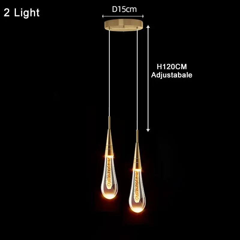 Nordic LED Luxury Crystal Chandeliers Water Drop Lamps Bedroom Bedside Modern Simple Bar Decorative Pendant Lights