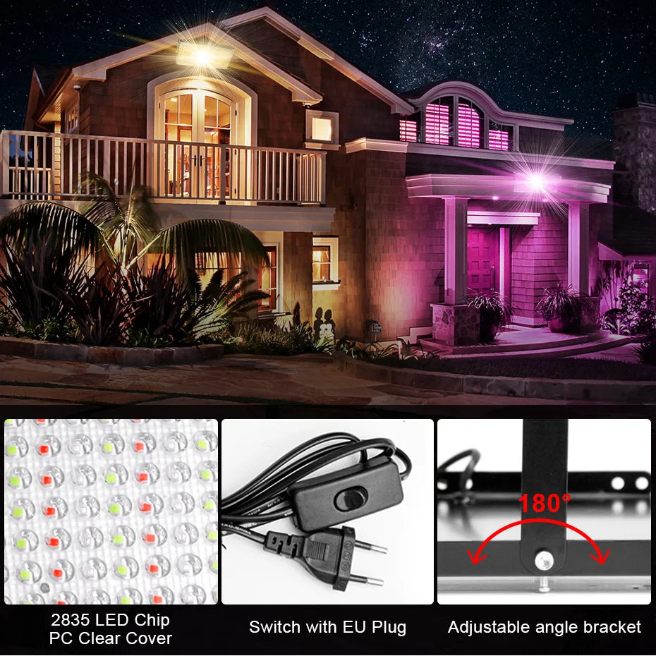 IP65 Waterproof RGB LED Flood Light (50W/100W/300W) AC220V - Outdoor Projector Spotlight with Remote Control & EU Switch Plug