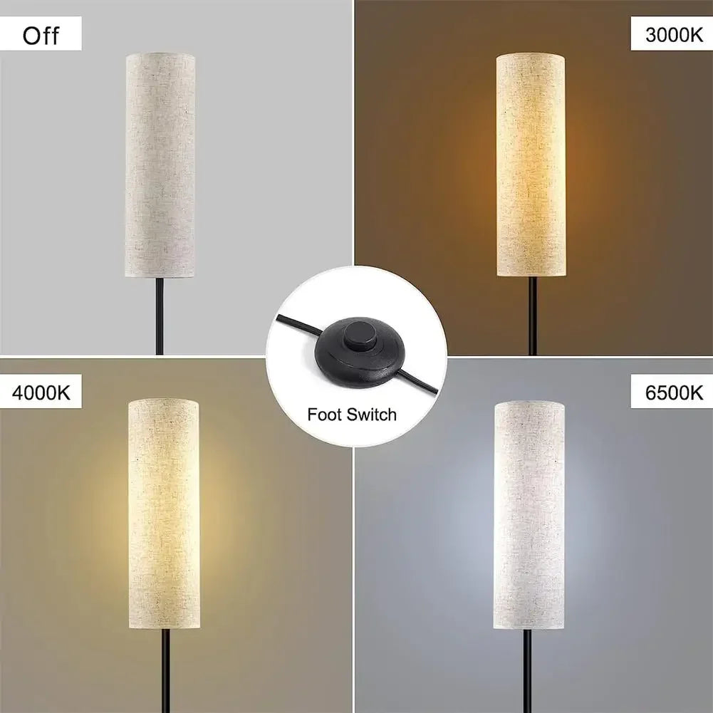 LED Cloth Floor Lamp with 3 Color E27 Light Bulb Dimmable Reading Light Linen Lampshade Lamp for Bedroom Living Room Office