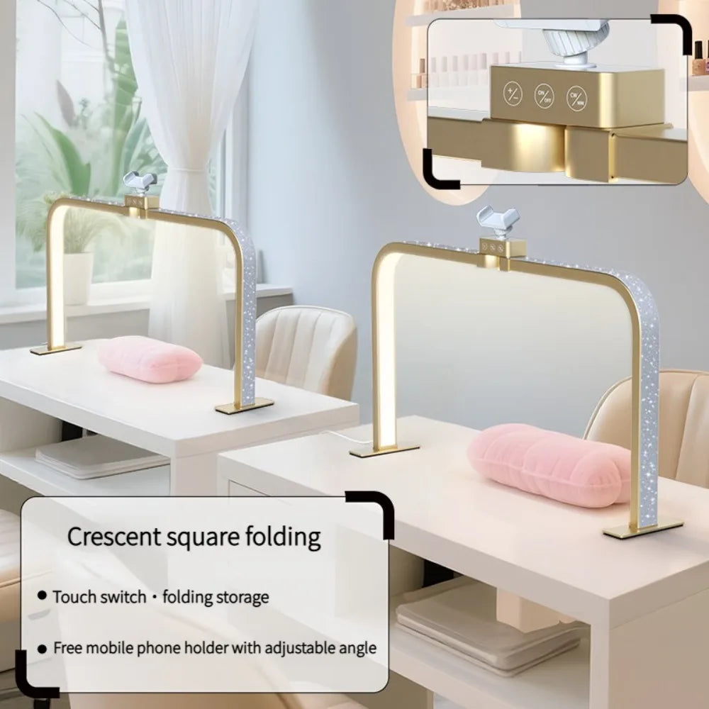 Half Moon U-shaped Nail Light for Desk Foldable Square Nail Tech Lamp 3000-6000K Dimmable Table Light bracket LED Nail Desk Lamp