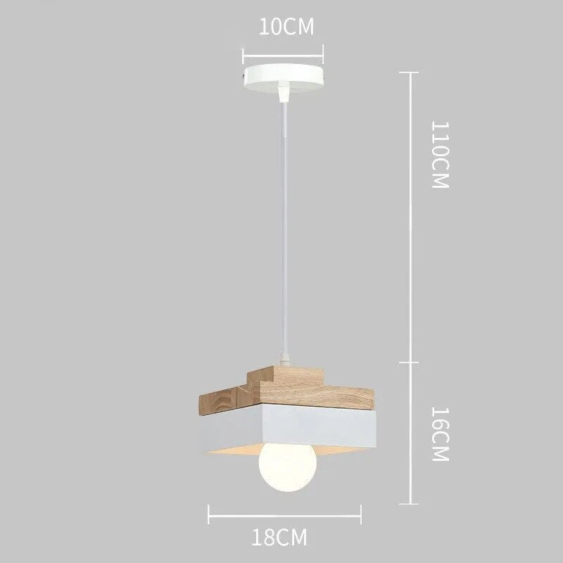 Nordic LED Wooden Pendant Light Iron 18CM Square Living Room Hanging Fixture For Bedroom Dining Room Study Home Decor Luminaires
