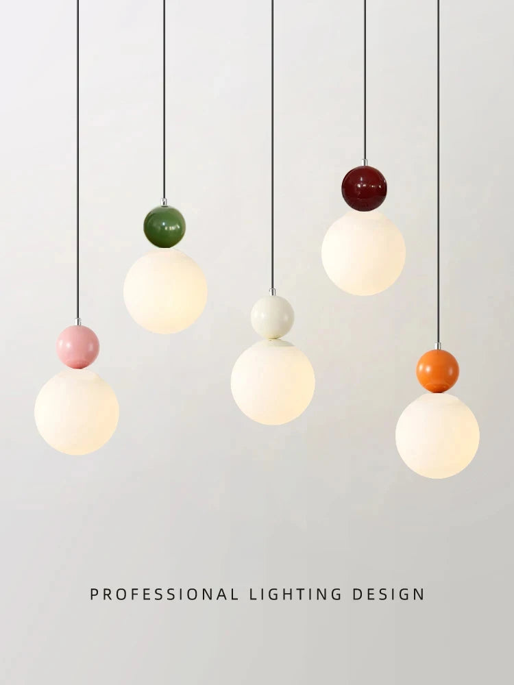 Modern Color Round Ball Long-Line Bedroom Single-Head Pendant Lamp With Glass And Injection-Molded Cover For Dining Room E27