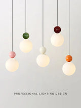 Modern Color Round Ball Long-Line Bedroom Single-Head Pendant Lamp With Glass And Injection-Molded Cover For Dining Room E27