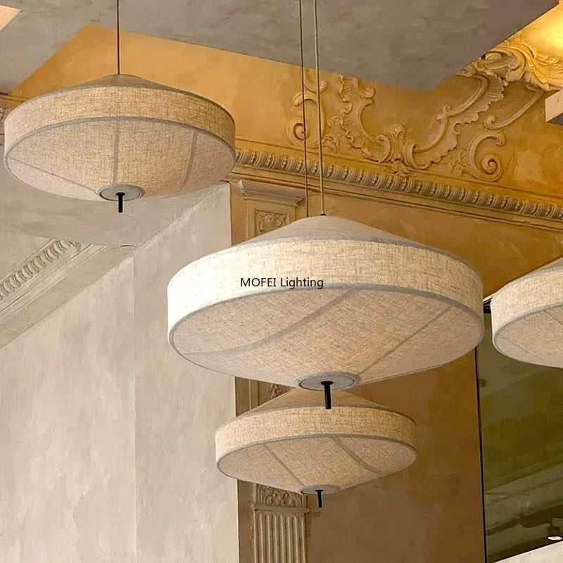 Wabi Sabi Fabric Pendant Light Japanese White Cloth Chandelier Nordic Restaurant Dining Room Home Decor Lantern Hanging Light