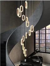 Modern LED Luxury Pendant Light Hanging Elliptical Staircase Chandelier Villa Living Room Pendent Lamp Kitchen Decorative Light