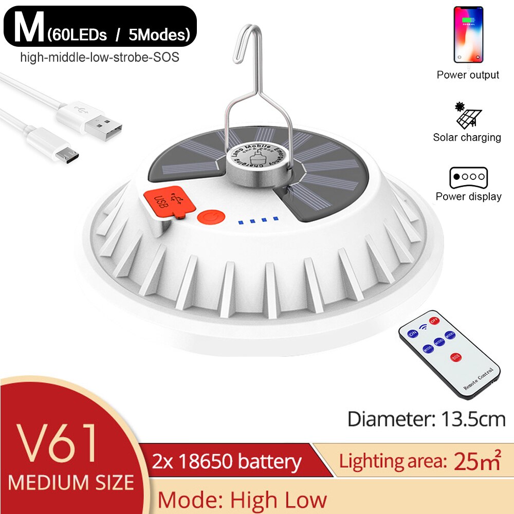 Solar Rechargeable Camping LED Lamp Bulb Remote Control  Charge Lantern Portable Emergency Night Market Light Outdoor Home