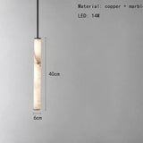 Cylindrical Natural Marble Chandelier Black Brass 3000K Indoor Bedroom Parlor Pendant Lamp Cord Adjustable