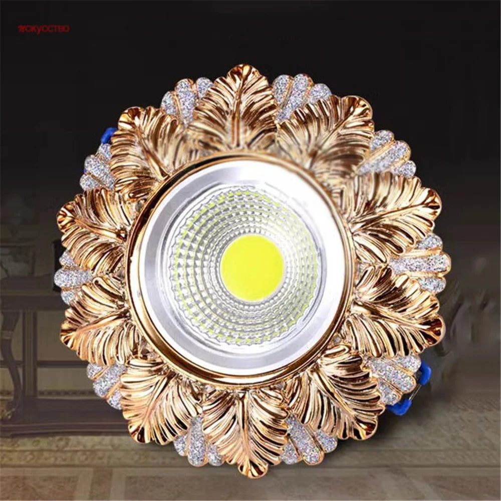 Art Decor Golden Leaf Resin LED Recessed Downlight (5W 220V) - Luxury Retro Ceiling Spotlight Fixture for Foyer, Corridor, Hallway & Hotel Decor