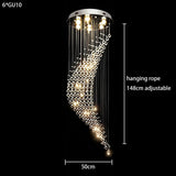 Modern Spiral Long Crystal Chandelier High Ceiling Stairwell Pendant Light Duplex Villa Indoor Decor Lighting