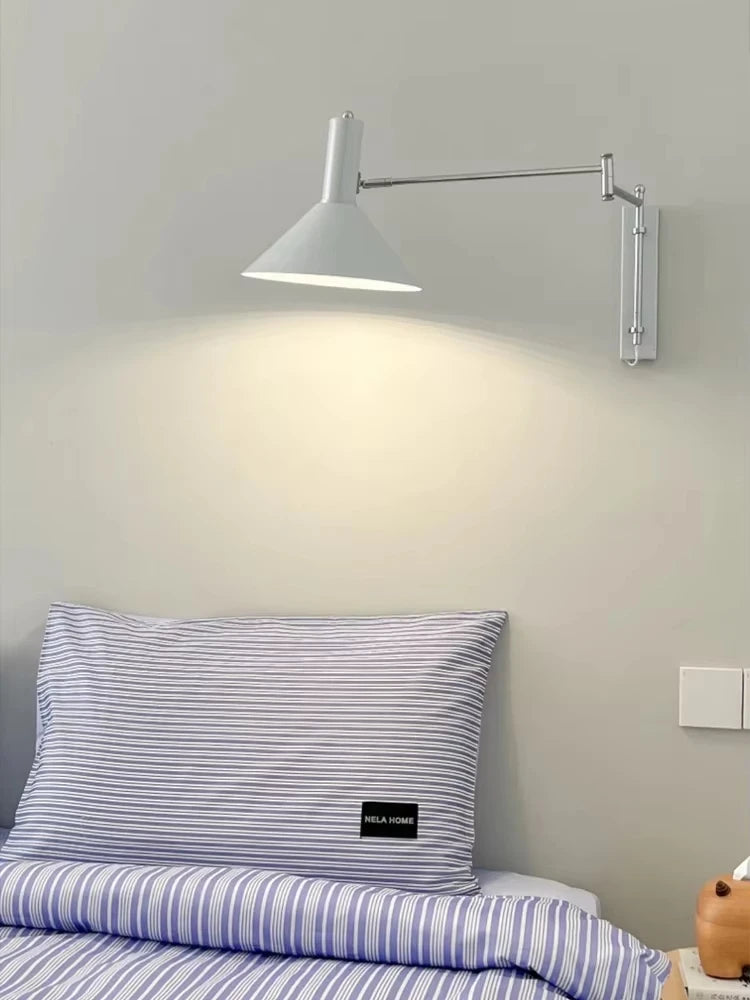 Extendable Foldable Bauhaus Bedside Lamp - Adjustable Swing Arm Plug-In LED Wall Light