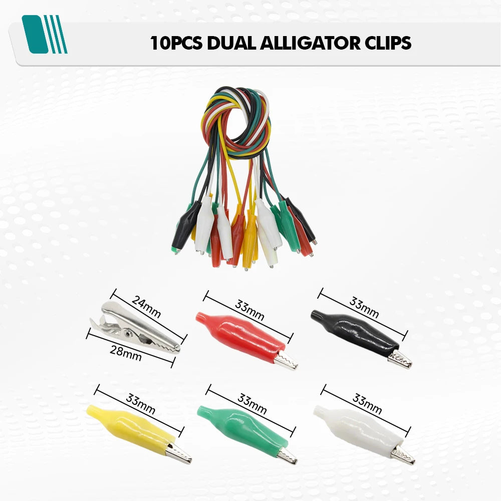 10PCS 28 35 45mm Alligator Clips Double Head Test Leads 50CM Jumper Wires Electrical DIY Crocodile Clips for Electronics Battery