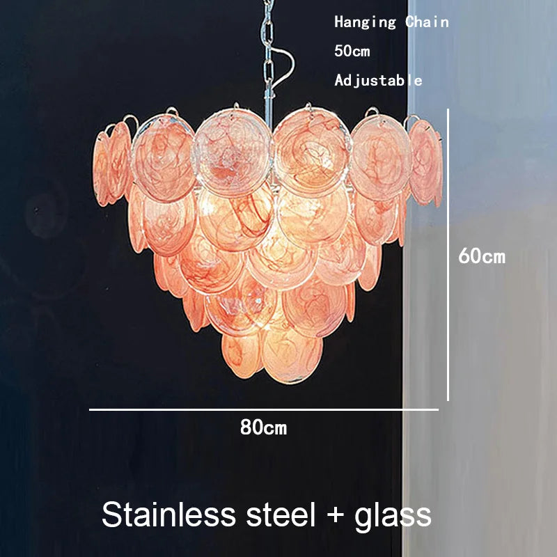 Modern Murano Glass Disc Chandelier Metal Gold Silver Dimmable Ceilings Lustre for Restaurant Hotel Bedroom