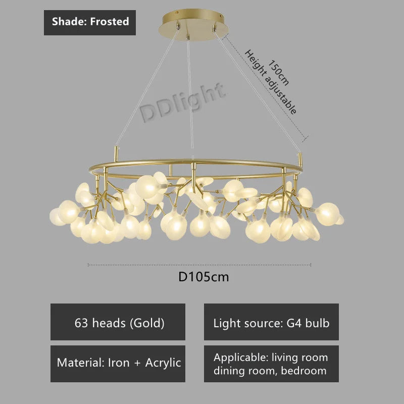 2026 New Nordic Romantic Hanging Living Room Chandelier Lights Modern Firefly Decor Pendant Lamp Round Chandelier Lustre Fixture