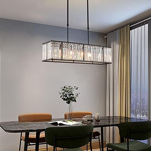 Rectangular Crystal Chandelier Industrial Rectangle Led Pendant Light Fixture for Kitchen Island Dining Room Black L 33.5" x