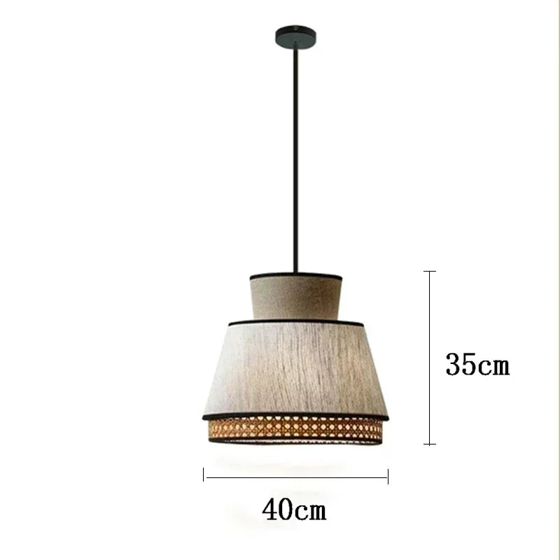 Japanese Wabi-Sabi Minimalist Cloth & Rattan Pendant Light - Woven Fabric Hanging Ceiling Lamp Fixture for Living Room, Dining Room & Kitchen