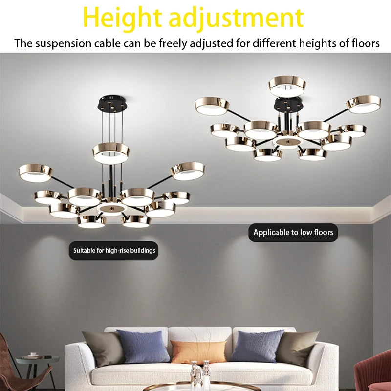 Modern chandelier bedroom living room led pendant light kitchen dining room lighting height adjustable ceiling chandelier