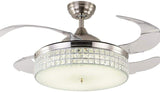 42" Retractable Ceiling Fan Light LED Invisible 3 Color Chandelier Lamp w/Remote Crystal Metal Ceiling Fan Light 107cm