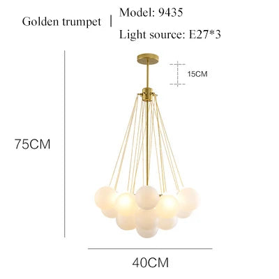 Nordic Frosted Glass Ball Chandelier for Dining Living Room Decoration Gold Black Bubble LED Pendant Lights Hanging Lamp