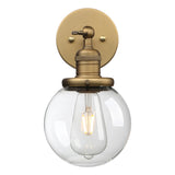  Vintage Industrial Wall Sconce Lighting Fixture with Mini 5.9" Round Clear Glass Globe Hand Blown Shade