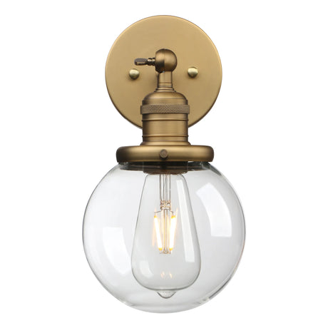 Vintage Industrial Wall Sconce Lighting Fixture with Mini 5.9" Round Clear Glass Globe Hand Blown Shade